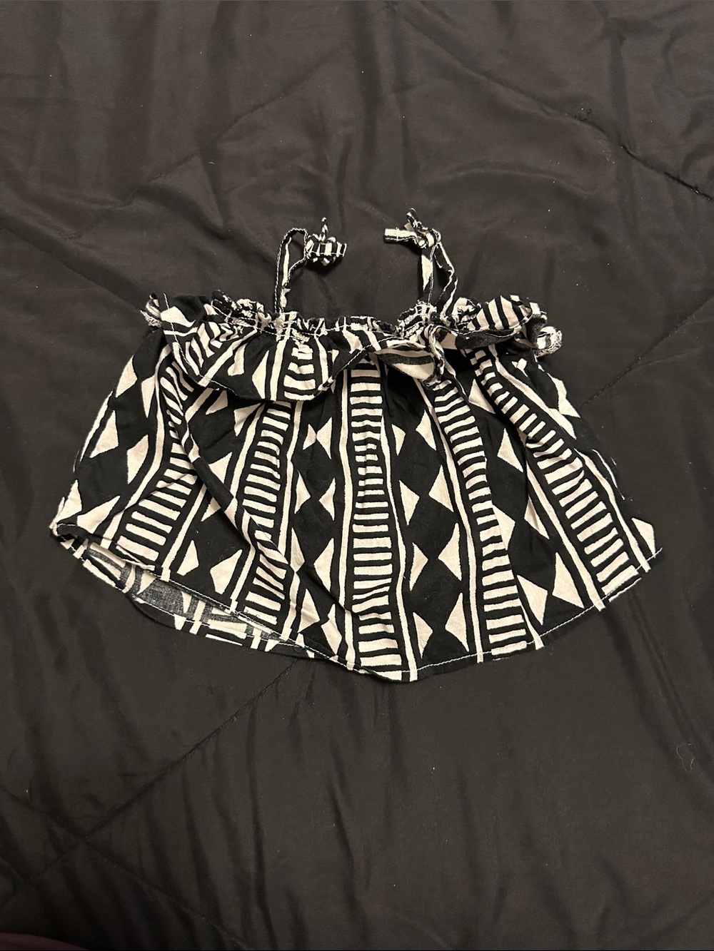 Girls Black & White Geometric Print Summer Dress